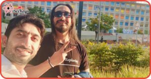 Engineer Mahmoud Abo Shukr and Dr. Anas Ammounah in front of Paris-Saclay University in France - One Thousand Students Project.